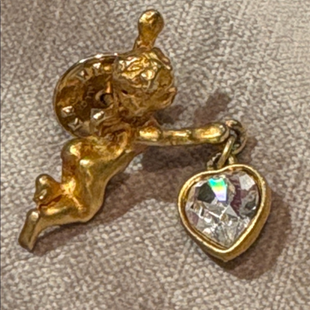 Vintage 80’s Kirks Folly Gold Angel Brooch Heart Crystal Lantern Brushed Gold